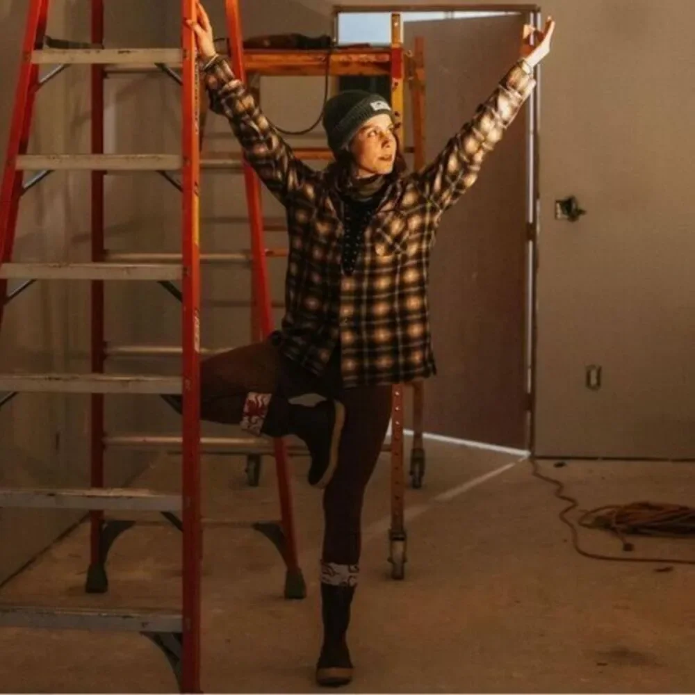Furst of A Kind Upcycled Oversized Plaid Lace Up Button Front Flannel Shirt